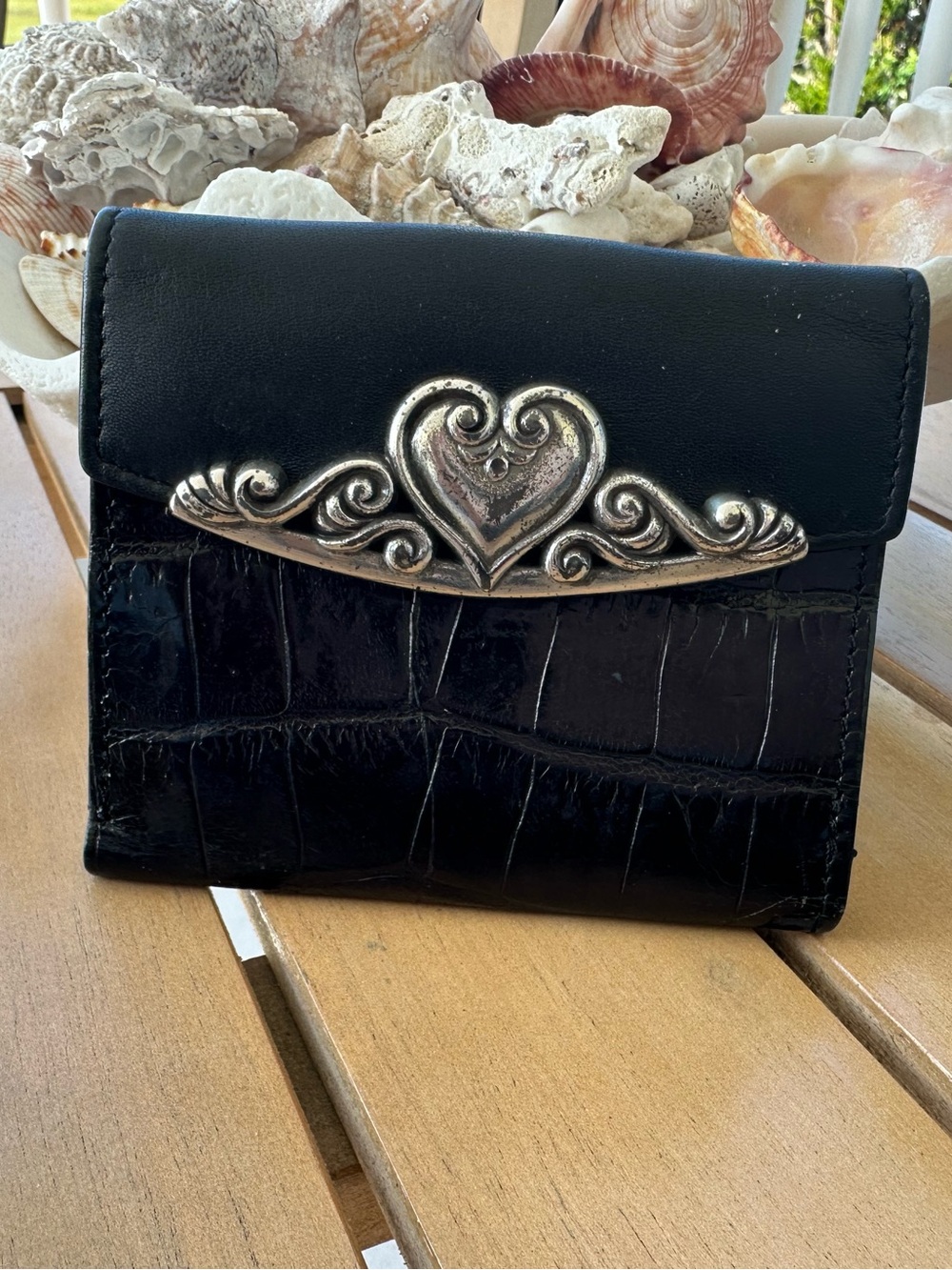 Brighton Black Authentic Small  Leather Heart-Accent Women's Wallet